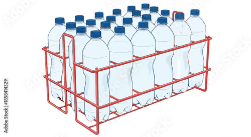 Water bottles in a red crate
