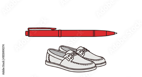 Red pen and white boat shoes