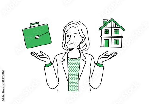 Woman choosing between career and home\Flat Vector Illustration - Vector stock illustration - Technology stock illustration - Business stock illustration - website stock illustration