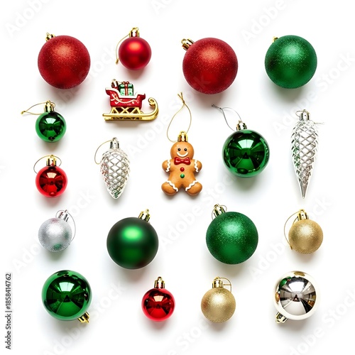 A shiny collection of red and gold glass Christmas balls and festive baubles forms a merry winter illustration set for New Year holiday tree decorations and December celebration ornaments