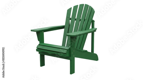 Tableau sur toile Isolated green wooden outdoor chair with slatted back and armrests, garden furni