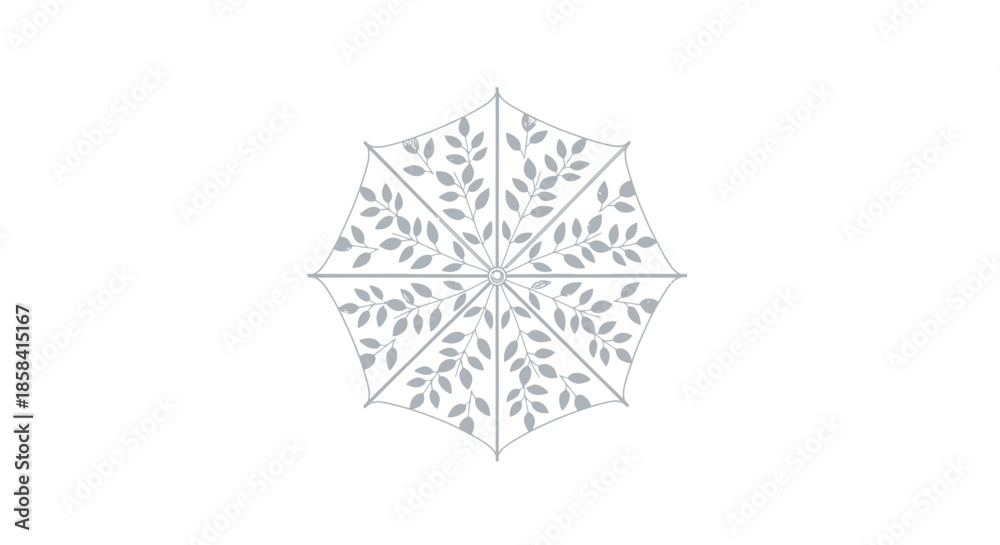 Obraz premium Symmetrical Octagonal Leaf Pattern Design Line Art Illustration.