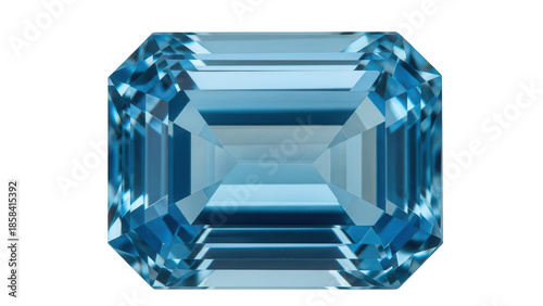 Fotografija Isolated elegant blue Emerald cut aquamarine gemstone, clean, polished, and refl