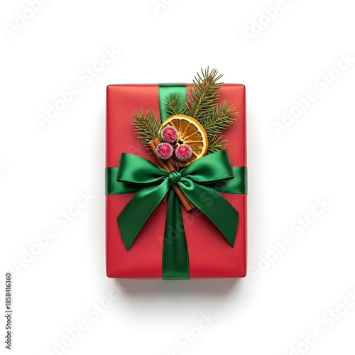 A red Christmas gift box wrapped with a festive ribbon and bow serves as a beautiful holiday present or celebration surprise for a special event