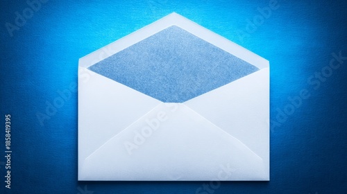 White envelope reveals smaller blue envelope within plain white envelope encloses contrasting blue envelope