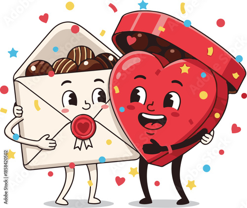 Cartoon Envelope and Heart Gift Box