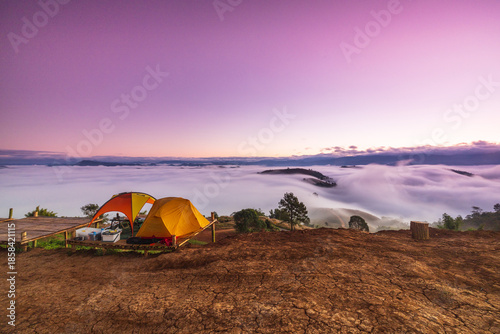 Landscape sea of mist  in the  morning on high mountain Chiang Mai  province Thailand.
