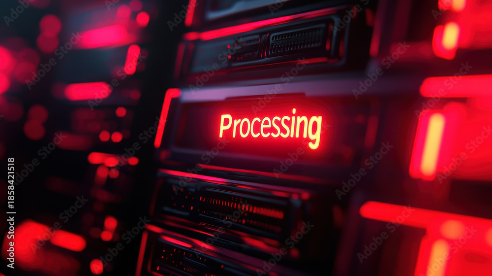 Obraz premium A close-up of a digital display in a server glowing red with the word 