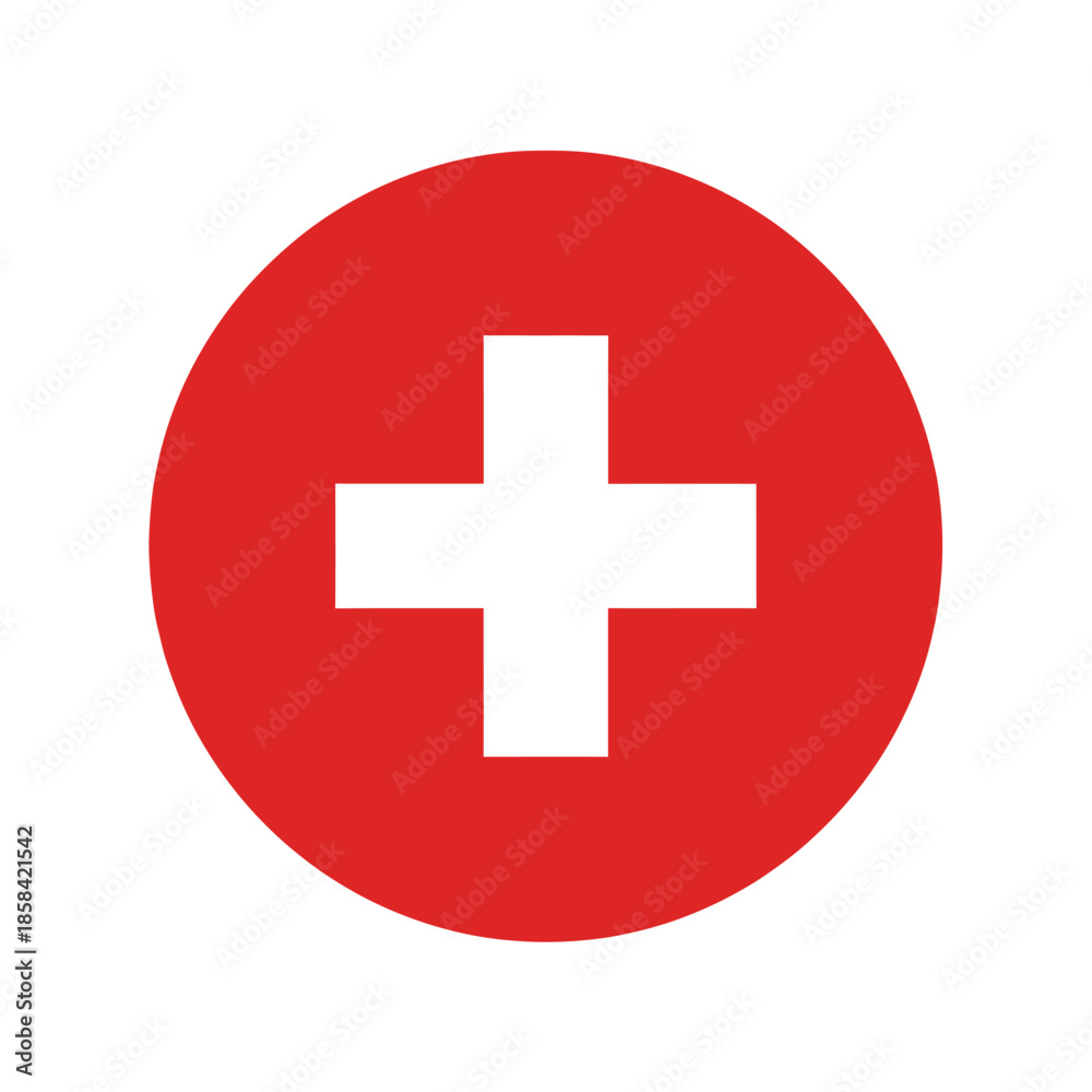 Obraz premium a simple visualization displaying the national flag of switzerland featuring a prominent white cross centered on a vibrant red circular background
