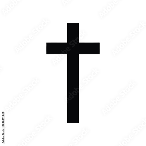 A stark simple representation of a black christian cross dominates a plain white background symbolizing faith and religious belief high quality