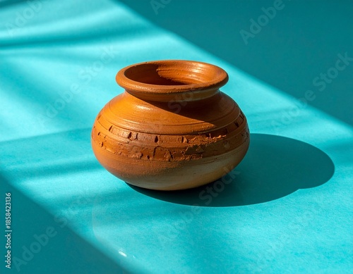 Sunlit Clay Pot Detail with Soft Teal Shadow