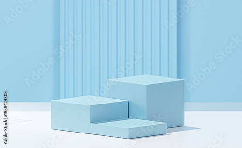 Fotografia 3d rendered 3 cube moonstone blue color, white base color, and stripped light bl