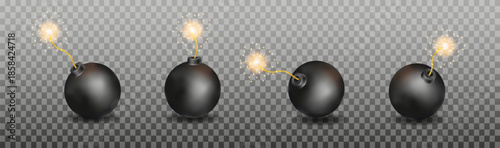 Realistic 3d bomb dynamite sticks with burning fuse. Vector