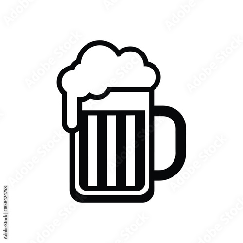 A simple black and white line drawing depicts a full mug of beer with a frothy head suggesting a refreshing beverage