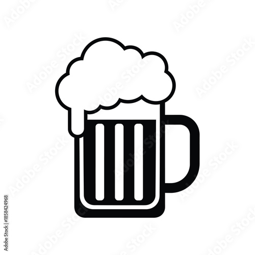 a simple black and white illustration depicts a full mug of beer with a foamy head showcasing drinkware high quality professional