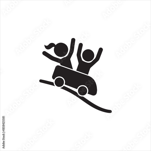  Silhouette excited children riding roller coaster amusement park vector illustration