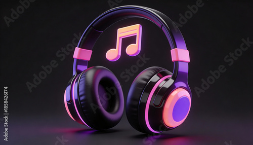Stylish 3D headphones icon representing music streaming, audio apps, podcasts, entertainment platforms, and digital media experiences.