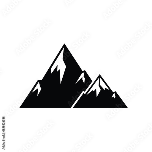 a simple black and white illustration depicts a range of sharply defined mountain peaks against a plain white background creating a