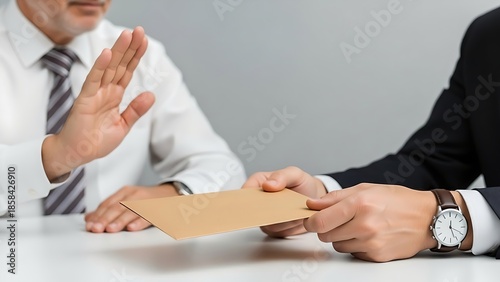 Businessman refuses to accept envelope with bribe money, showing integrity and honesty