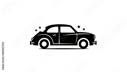 Sleek black vintage car with sparkling details on a clean white background.