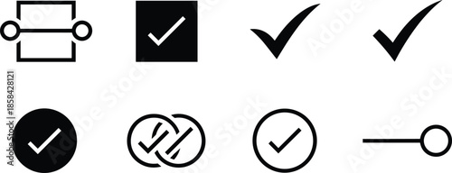 Vector Icon Set Featuring Interactive Form Elements Checkboxes Selection Status Toggles and Linked Verification Symbols for Interface Design