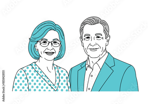 Couple in professional attire - Lifestyle Illustration, Flat Line Art, Flat Style Illustration, Flat Line Illustration, Cartoon Line Illustration, Modern Outline Flat Illustration