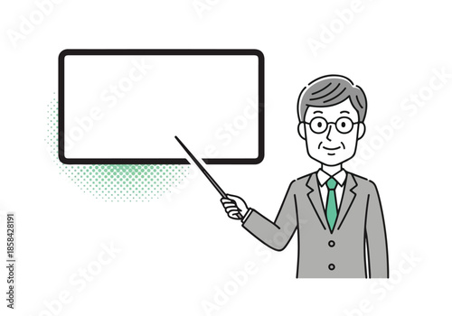 Teacher presenting with pointer - Lifestyle Illustration, Flat Line Art, Flat Style Illustration, Flat Line Illustration, Cartoon Line Illustration, Modern Outline Flat Illustration