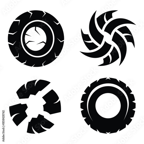 worn out tire print broken lines isolated