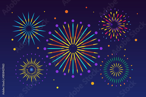 Colorful fireworks display against a dark blue night sky celebratory and vibrant