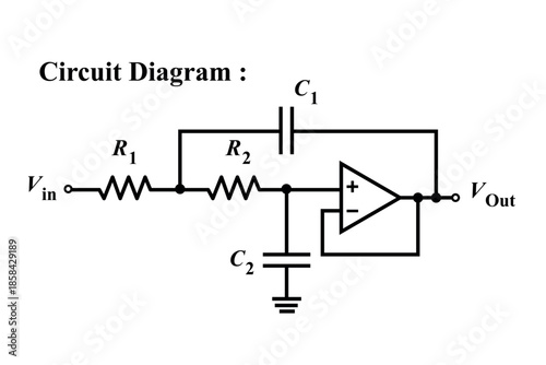 Circuit Diagram Of An Op-Amp Amplifier With Resistors And Capacitors For Educational Electronics Design