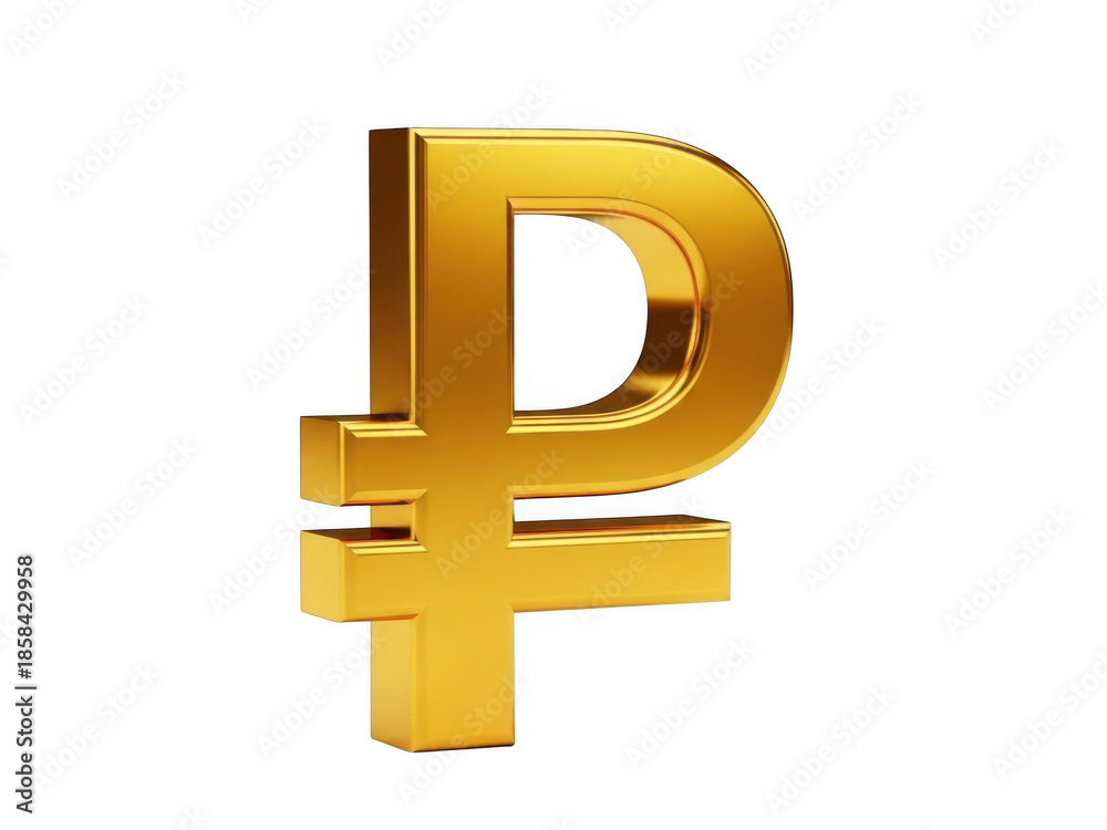 Obraz premium Golden russian ruble symbol isolated on transparent background isolated on transparent background
