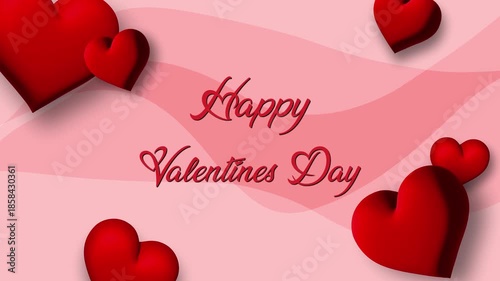 Happy valentines day greeting animation text, lettering with love ornament in pink background, for banner, social media feed wallpaper stories