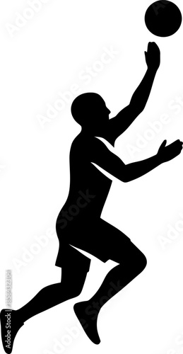 Man playing basketball. Sports competition and active lifestyle concept. Dynamic player silhouette shooting slam dunk. Vector illustration for icon and graphic design