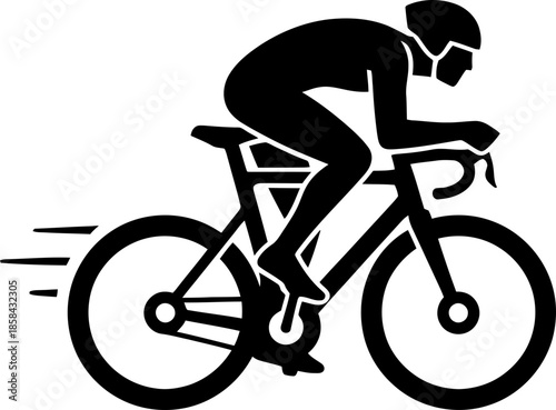 Man cycling fast with helmet in side view creating motion blur, for sport activity and competition. Minimalist vector illustration icon
