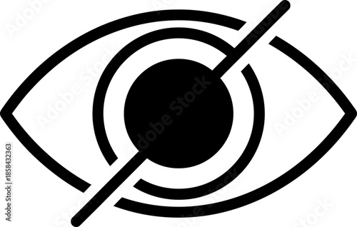 Crossed out eye vector icon. Vision block symbol. Unseen concept. For privacy, hide, invisible, unblock, disable, inaccessible design