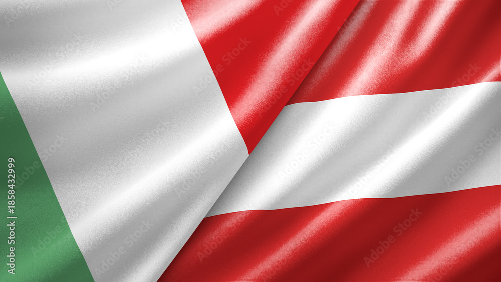 Obraz premium Italy and Austria two national flags filling the entire frame, close-up view, edge-to-edge composition