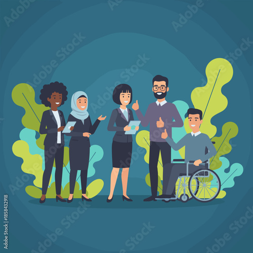 Diverse business team collaborating happily symbolizing inclusion equality and success in the workplace