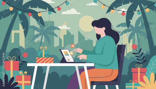 Remote business management during a tropical holiday vacation