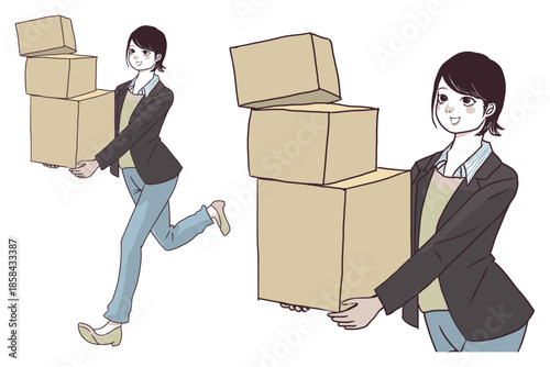 荷物を運ぶ女性