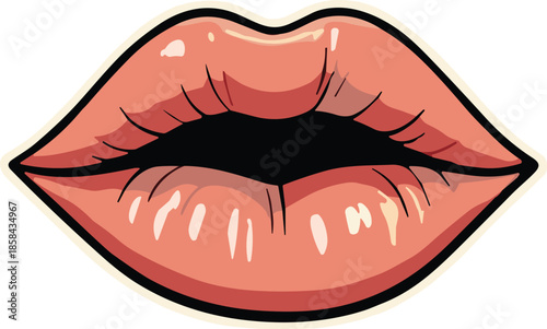 Stylized Parted Lips in Glossy Pink and Red — Bold Cartoon Expression of Emotion, Fashion, Pop Art, Sensuality, and Identity