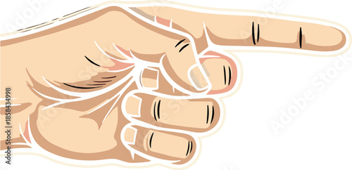 Stylized Pointing Hand Illustration with Shaded Contours — Bold Gesture Symbolizing Direction, Attention, Instruction, Focus, Communication, and Visual Emphasis