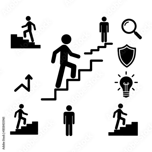 way to success, first step towards success silhouette pack, start hard work to get success concept solid silhouette pack