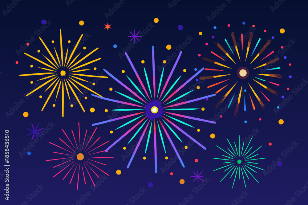Naklejka premium Colorful fireworks exploding against a dark blue night sky a bright celebration