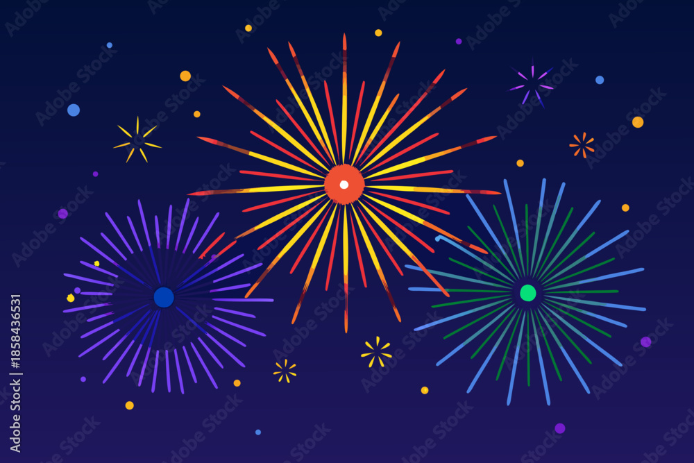 Naklejka premium Colorful fireworks exploding in a dark blue night sky celebratory display