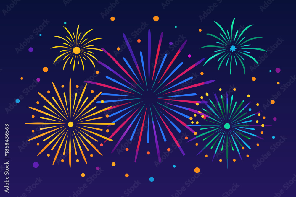 Naklejka premium Colorful fireworks display against a dark blue nighttime backdrop