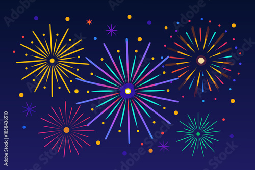 Colorful fireworks exploding against a dark blue night sky a bright celebration