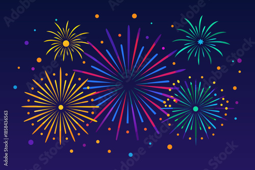 Colorful fireworks display against a dark blue nighttime backdrop