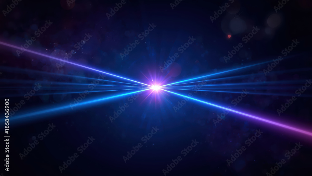 Fototapeta premium Neon light burst with converging blue and purple laser beams creating futuristic glow