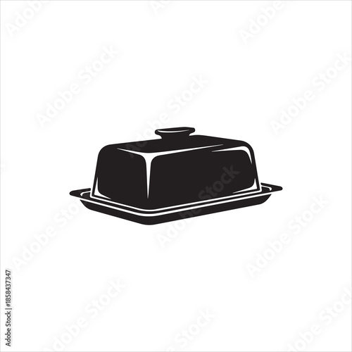  Silhouette butter dish with lid kitchenware container vector illustration