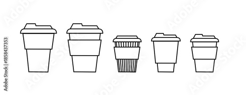 Coffee cup line and flat style. Disposable coffee cup. Coffee paper cup container for hot and cold drink juice tea cocoa. Vector